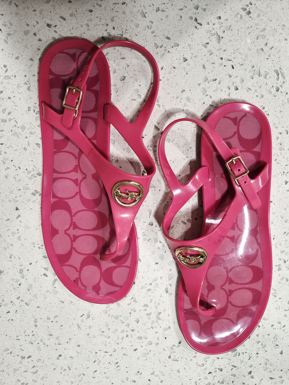 Coach Women's Pink Jelly T-Strap Sandals Size 9